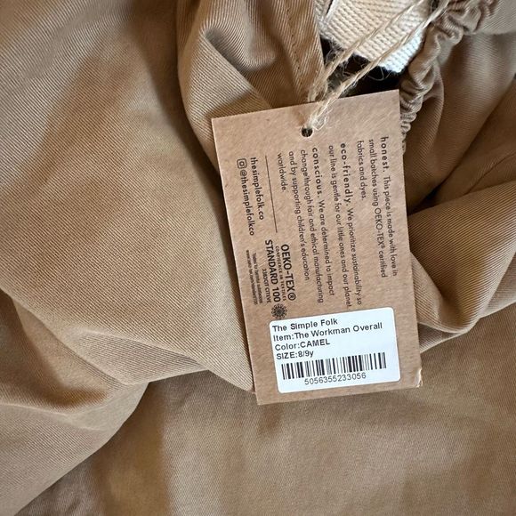 NWT The Simple Folk Workman overalls camel 8-9 years - Picture 3 of 3